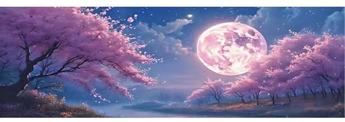 SHEGZHUC 110x50cm Diamond Painting Erwachsene Groß XXL Kirschbaum Mond, Diamant Malerei Bilder Landschaft Kirschblüten, Mosaik Stickerei Kreuzstich Kunst Geschenk, Wanddekoration für Schlafzimmer