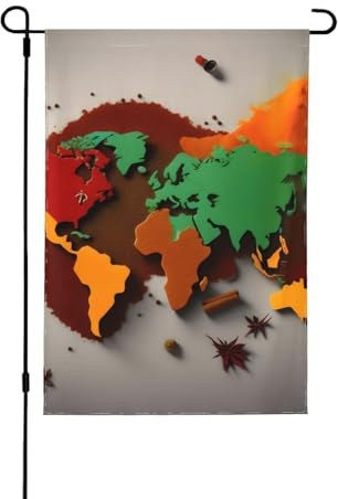 Carte du monde en épices, drapeaux décoratifs pour l'extérieur, décoration de jardin double face pour toutes les saisons