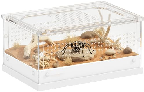 PawHut Reptile Terrarium, 30 x 20 x 15cm Vivarium with Top Sliding Door, 360° Acrylic Reptile Tank Breeding Box with Vents, for Snake, Frog, Spider, Gecko, Tarantula, Stick Insect, Praying Mantis