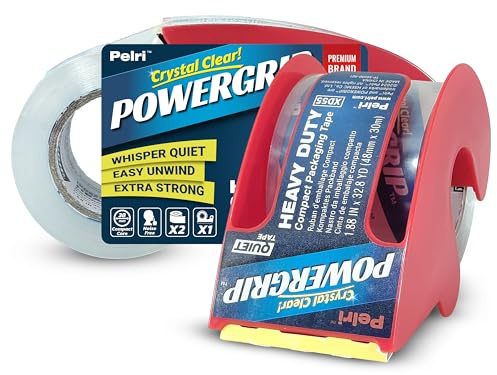 Pelri POWERGRIP Paketklebeband Kompakt Leise & Kristallklar | 2 Rollen 48mm×30m (60m gesamt) + Mini-Abroller (38mm Kern) | 65µm Extra Dick & Reißfest | Passt in jede Schublade – Geräuscharm
