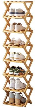 Foldable Shoe Rack Narrow 10 Tier Wooden Shoe Space Saving Storage for Entryway Hallway Bedroom 26 * 26 * 122 cm Wood Color Etagere Rangement Chaussures