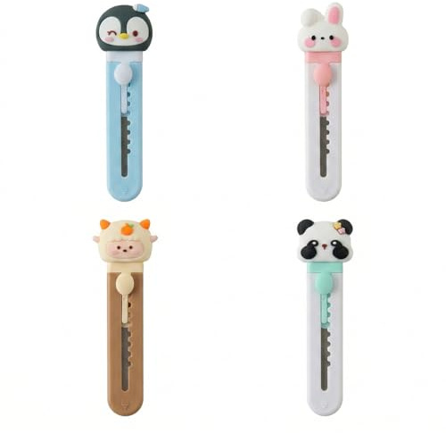 4pcs cuchillo utilitario retráctil portátil - Animales lindos cuchillo de papelería, artesanía cortadora de papel, minicuchillo de corte