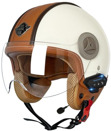 Mezzo Casco Moto Bluetooth Vintage Con Visiera Caschi Jet E Demi-Jet Retrò Omologato DOTECE Aperto Casco Scodella Caschi Cromwell Altoparlante E Microfono Integrati D,M:57-58CM