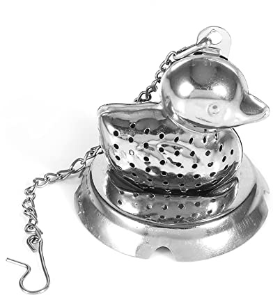 FTVOGUE Tea Ball Infuser, Fine Mesh Duck Shaped Loose Leaf Strainer with Easy Open Button and Chain Hook Base for Home Office 304 Stainless Steel Silver 1 Pack