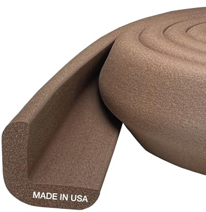 KidKusion Baby Proof Edge Cushion Protector | Made in USA | Foam Rubber Furniture and Fireplace Edge Guard Bumper | Brown | 12 Ft | Tape Included