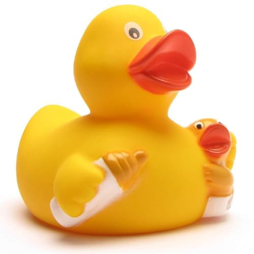 DUCKSHOP | Badeente Nuckelflasche | Quietscheente | L: 7,5 cm I Quietscheentchen I Geschenk für Eltern I Präsent Sammler