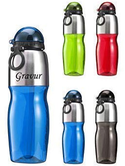 Schmalz® Trinkflasche mit Gravur Kunststoff mit Edelstahl-Applikation Isolierflasche Wandern Camping Outdoor graviert (blau)