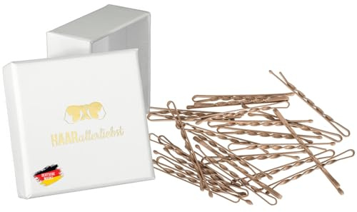 HAARallerliebst 24 Haarnadeln gedreht - 5,5 cm Bobby Pins beige für blondes Haar - mehr Halt durch die Drehung – Haarklemmen Damen & Hair Pins in weisser Box - Perfekte Haarnadel für Styling & Halt