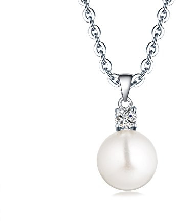 JO WISDOM pärlhalsband, 925 sterlingsilver kubisk zirkonia 8 mm/10 mm vit/svart sötvattenspärlor hänge halsband, Pärla Kubisk zirkon Sterlingsilver, Kubisk zirkonia