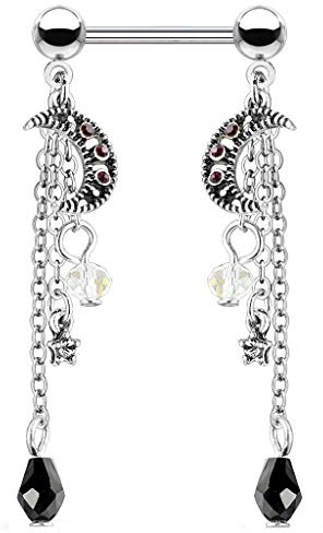 beyoutifulthings Brustwarzen-Piercing MOND Sterne Anhänger Brust-Piercing Nippel-Piercing Chirurgenstahl Silber Stab 1,6/14mm
