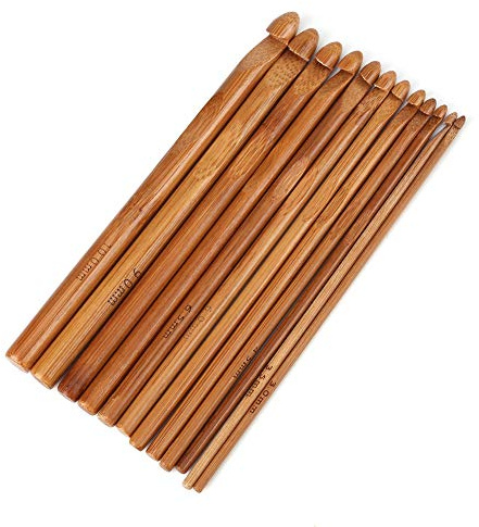 12 Stück Bambus Häkelnadeln Häkelnadel Set Carbon Häkelnadeln für Häkelprojekte Beginner und Anfänger, 3 mm bis 10 mm Durchmesser