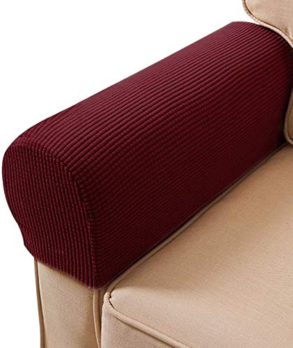 ESRISE Armrest Chair Covers, Stretch Armchair Couch Arm Rest Cover Anti-Slip Spandex Polyester Sofa Chair Arm Caps Slipcovers for Furniture Protector, Set of 2 (Wine Red)