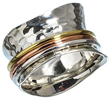 Anillos de plata de banda ancha para mujer,Kanika Jewelry Trove Copper Spinner, Vintage Style 925 Solid Sterling Silver Spinner Ring