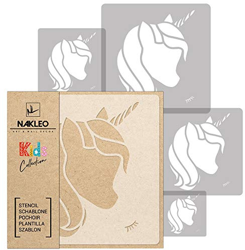 NAKLEO Schablonen Malen für Wandgestaltung im Kinderzimmer, 5 Stück Set 9x9 bis 34x34cm Einhorn Märchenhafte Magie, Kinderzimmer Malvorlage Raumdekoration, Basteln DIY Wand Möbel