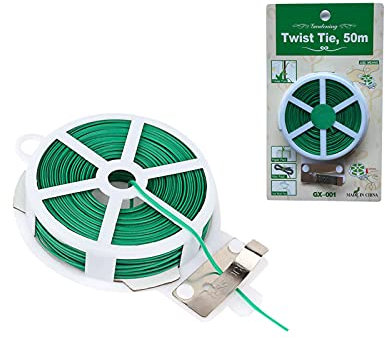 DBOO Garden Tie Wire 50m Plant Twist Ties Wire with Cutter 164 Feet Garden Twist Tie Garden Wire Green Plastic Coated String for Climbing Plants, Vines, Shrubs and Flowers