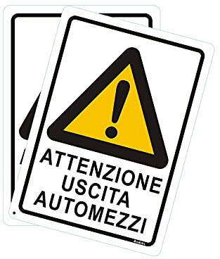Andchi 2 Pezzi Segnale Triangolare di Attenzione Uscita Automezzi, Segno di Attenzione, Segnale di Avvertimento di Sicurezza, Cartello in Alluminio in Metallo, Antiruggine 25 x 35 cm