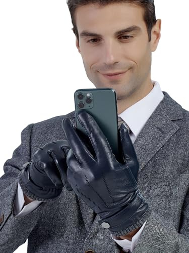 GSG SINCE 1998 Herren Lammfellhandschuhe aus echtem Leder | Warme Winter-Lederhandschuhe für Herren mit Wollfutter, Touchscreen-kompatibel für Alltag und Auto