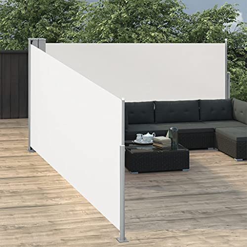 Tidyard Toldo Lateral Retráctil Toldo Lateral Extensible Toldo Lateral Doble Protección de Privacidad Protector Solar para Balcón Jardin Terraza Patio Exterior Crema 100x1000 cm