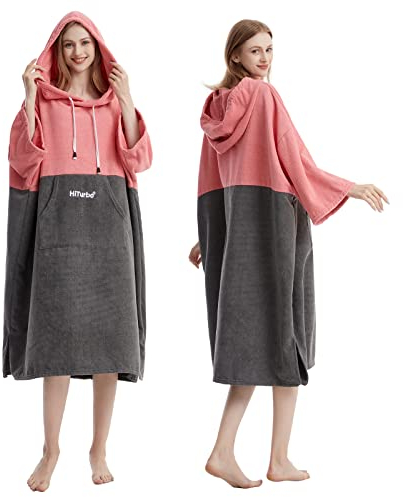 Hiturbo Changing Robe,Poncho Bath Towel with Hooded for Beach Swimming Surfing