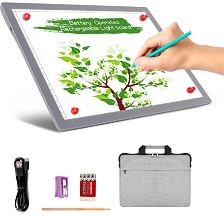 A4 Leuchttisch mit Tasche, TOHETO Kabellos Batteriebetrieben Leuchtkasten 5 Helligkeitsstufen Leuchttafel zum Nachzeichnen, wiederaufladbare LED-Kopiertafel für Diamantmalerei, Rückverfolgung (Grau)