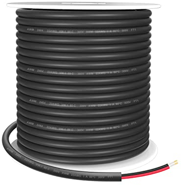 AOTOINK 100FT/30M 22 Gauge 2 Conductor 2x0.32mm² 22AWG Electrical Wire Cable PVC Tinned Copper Core Flexible Low Voltage for LED Strips Lamps Lighting Automotive