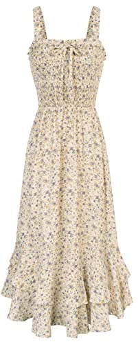 GRACE KARIN Damen langes Blumenkleid Ärmellos Spaghettiträger Freizeitkleid