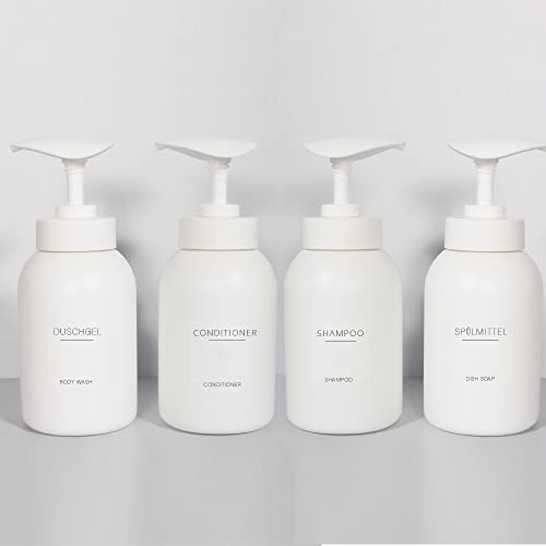 Ezebesta 4 Stück Mattes Weiße 300ml Sauber und einfach Seifenspender mit 22 Etiketten Organisation im Badezimmer