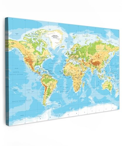 MuchoWow© Quadri Camera Da Letto 120x80 cm Stampe Da Parete Quadro Su Tela Moderni Decorazioni Murali Soggiorno Foto Quadretti Ingresso CasaMappa del mondo - Stato - Educativo - Mappamondo