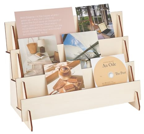 OLYCRAFT 3-Tier Wooden Sticker Display Stand Wooden Stickers Display Risers Greeting Card Organizer Displays Stand Portable Retail Table Displays Stands for Card Stickers Jewelry Showcase - 40x19x28cm