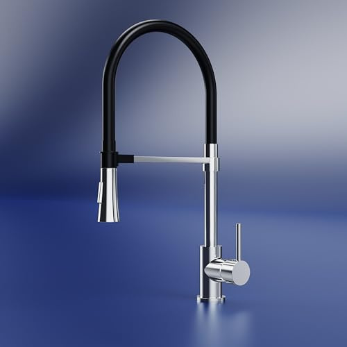 EMKE Küchenarmatur - Flexibler Wasserhahn mit 360° Drehbarem Auslauf - Spültischarmatur mit 2 Strahlarten, Chrom