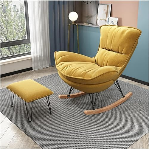 AMAZWI Moderner Schaukelstuhl mit Osmanischem Gepolstertem Ohrensessel mit Knopfleiste Und Fußstütze Schaukelstuhl for Wohnzimmer/Schlafzimmer Bequemer Beistellstuhl (Color : Yellow)