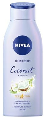 NIVEA Aceite en loción, aceite de coco y monoi, 400 ml, 24 horas de humedad profunda, piel normal a seca