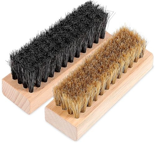 PACKOVE 2 Pcs Boot Polish Brushes Black Pp Bristles and White Horsehair, Dual-sided Shoe Cleaning Kit for Leather Boots and Shoes, Comfortable Grip for Effective Suede and Leather Care