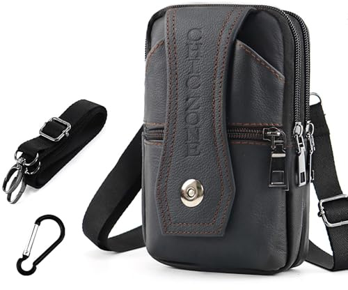 Leder Umhängetasche Herren, Kleine Crossbody Bag für Männer, Mini Gürteltasche Schultertasche mit Gürtelhalterung, Umhangestachsche Handy Brusttasche Handtasche, Organiser Herrentasche zum Umhängen