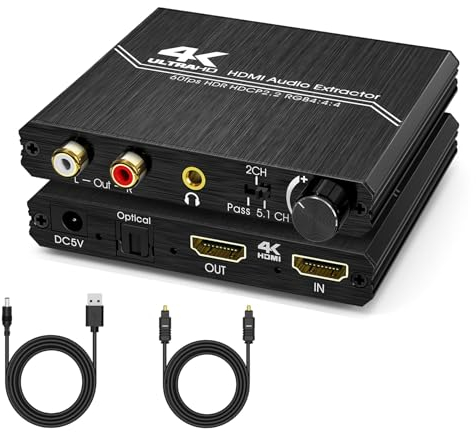 HDMI 2.0 Audio Extractor Splitter 4K HDMI a SPDIF ottico Toslink 3.5mm AUX Stereo RCA L/R convertitore audio con controllo volume, supporta 4K @60Hz HDCP 2.2 HDR 3D YUV 4:4:4