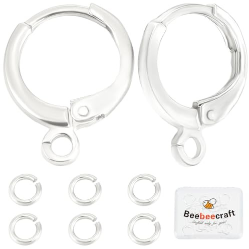 Beebeecraft 20 Stück 925 runde Ohrringhaken Sterlingsilber Plattierte Messing Mit Klappbügel Und Offenen Biegeringen Mit Aufbewahrungsbox Zur Schmuckherstellung