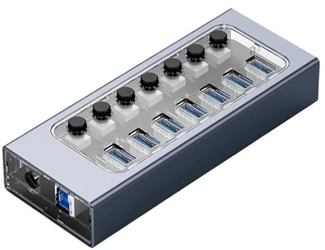 Stazione di ricarica USB Industriale 7/10/13/16 Porte USB 3.0 Hub Espansione Multipla Splitter For Prese On/Off Interruttore A Chiave Dock Caricatore USB Adattatore Di Alimentazione(Color:7 USB)