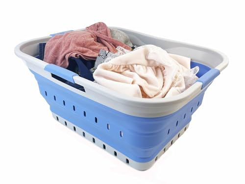 SAMMART 42L zusammenklappbarer Wäschekorb aus Kunststoff – faltbarer Pop-Up-Aufbewahrungsbehälter/Organizer – platzsparender Korb/Korb (Grau/Little Boy Blue)