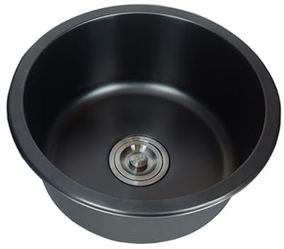 Runden Spüle Nano-Edelstahl Spülbecken Schwarz Küchenspüle Waschbecken mit Entwässerungsset, Küche Unterschrank 1 Becken Einbauspüle Geeignet für Bar küchen balkon
