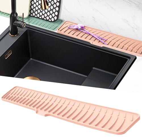 Volminex Silicone Faucet Mat, Kitchen Sink Splash Guard, Pink, 60 cm | Narrow Faucet Drip Tray, Draining Mat for Kitchen, Sink Protector Mat, Tap Drain Mats for Kitchen and Bathroom Countertop