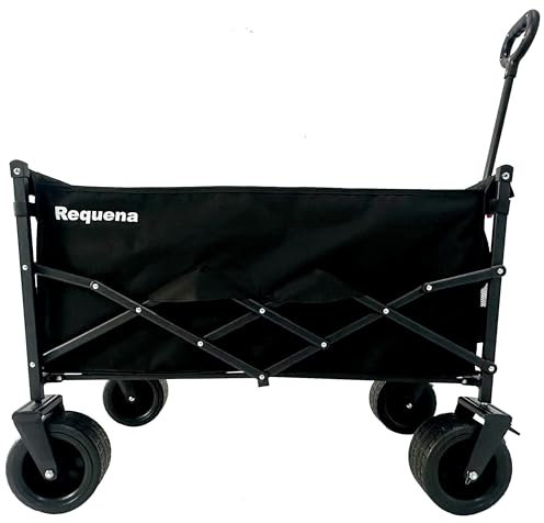 Requena Folding Wagon with Wide Wheels – Portable Trolley for Camping, Beach, Garden, Picnic, Fishing & Shopping – Adjustable Handle, 330lb Heavy-Duty Foldable Cart on Wheels, C-2402 Black