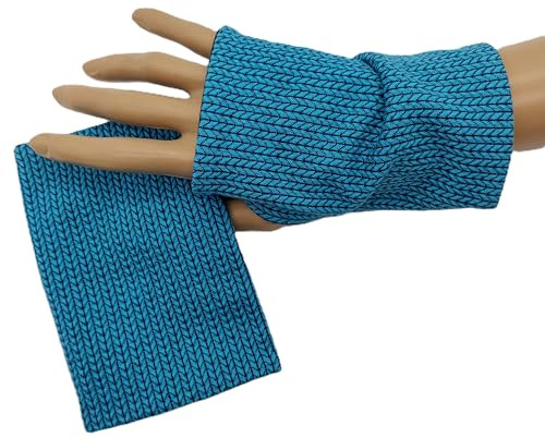 Pulswärmer, kurze Handstulpen türkis Strick, 95% Baumwolle, 5% Elasthan
