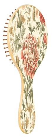JUMBEAR Spazzola per capelli vintage con fiori di peonia, massaggiante in legno di bambù per tutte le acconciature, riduce grovigli e rotture dei capelli, promuove la crescita dei capelli