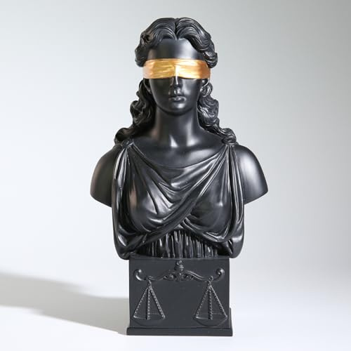 ShineOnAngel Lady Justice Bust Statue, Scales of Justice Goddess Bust Greek Roman Sculpture Black with Gold Blindfold, 8.5 Inch, Law Office Decor Lawyers Gift (Black&Gold)