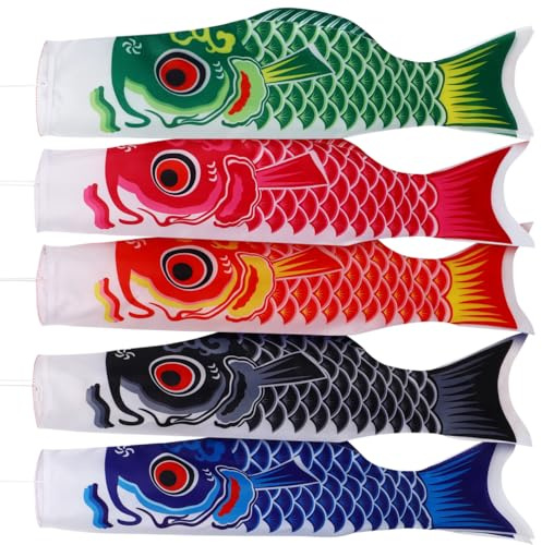 GALPADA Lot de 5 drapeaux japonais Koi en satin résistant 70 cm Multicolore pour jardin, terrasse, décoration extérieure