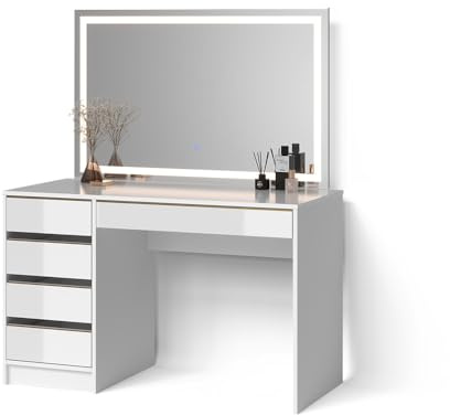 Livinity Schminktisch Imola, Weiß/Gold, 120 cm | mit LED-Spiegel