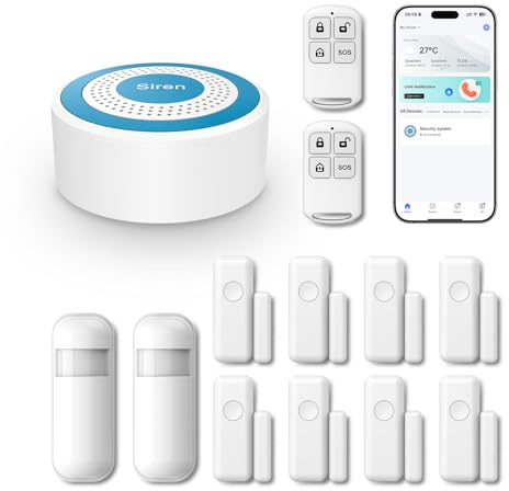PGST Système d'alarme Domestique sans Fil avec alertes instantanées Via l'application Tuya,Kits d'alarme Extensibles DIY pour Portes et détecteurs de Mouvement pour Appartement,Garage
