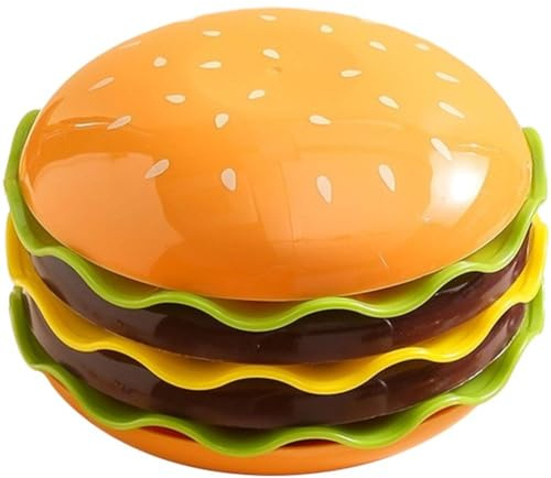 Luxylei Juego De Cuenco Y Plato De Cerámica, Vajilla De 7 Piezas Con Un Bonito Diseño De Hamburguesa, Miniplato Apilable Con Forma De Hamburguesa Y Divertido Recipiente De Cerámica Para Salsas.