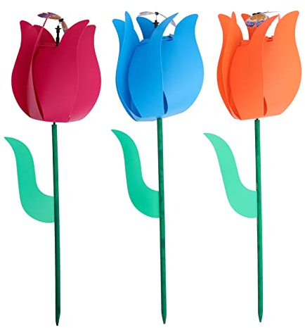 TOYANDONA 3 Pièces Décorations Extérieur Lot de Roues à Vent Forme De Tulipe Décorations De Jardin Magnifiques Roues Décoratives