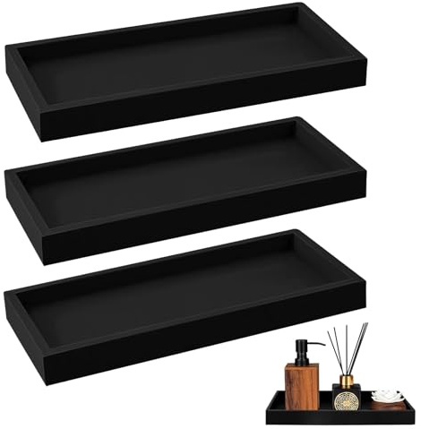 3 Stück Badezimmer Tablett, 20 x 10 x 2 cm Silikon Deko Tablett Schwarz Dekotablett Klein Badezimmertablett Aufbewahrungstablett für Seife Küchenspüle Badezimmer Arbeitsplatte Bad Marmorplatte